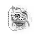 A data analyst trapped in a virtual reality horror game, surrounded by menacing creatures tattoo design idea