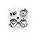 A data analyst trapped in a virtual reality horror game, surrounded by menacing creatures tattoo design idea