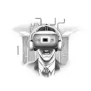 A data analyst trapped in a virtual reality horror game, surrounded by menacing creatures tattoo design idea