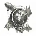 A basketball globe surrounded by architectural landmarks from around the world, representing your passion for travel and civil engineering tattoo design idea