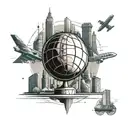 A basketball globe surrounded by architectural landmarks from around the world, representing your passion for travel and civil engineering tattoo design idea