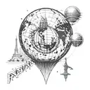 A basketball globe surrounded by architectural landmarks from around the world, representing your passion for travel and civil engineering tattoo design idea