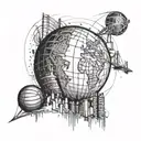 A basketball globe surrounded by architectural landmarks from around the world, representing your passion for travel and civil engineering tattoo design idea