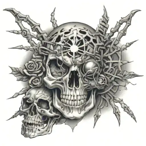 skull, hearts, sun& moon, eyes, spiders, snakes and barbed wire tattoo design idea