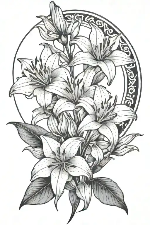 moon star lily flowers tattoo design idea