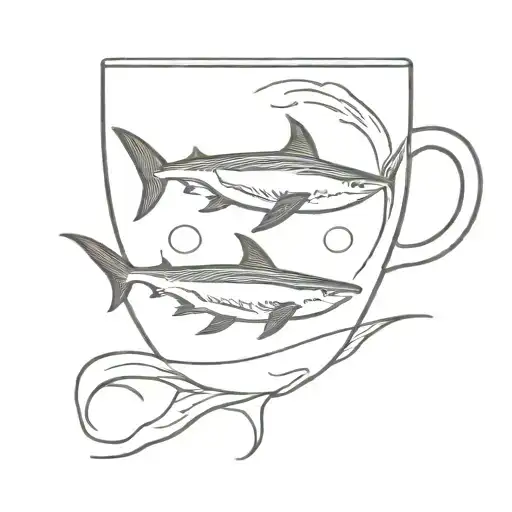 two sharks swimming in a circle in an espresso cup  tattoo design idea