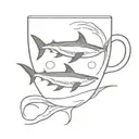 two sharks swimming in a circle in an espresso cup  tattoo design idea