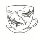 two sharks swimming in a circle in an espresso cup  tattoo design idea