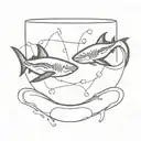two sharks swimming in a circle in an espresso cup  tattoo design idea