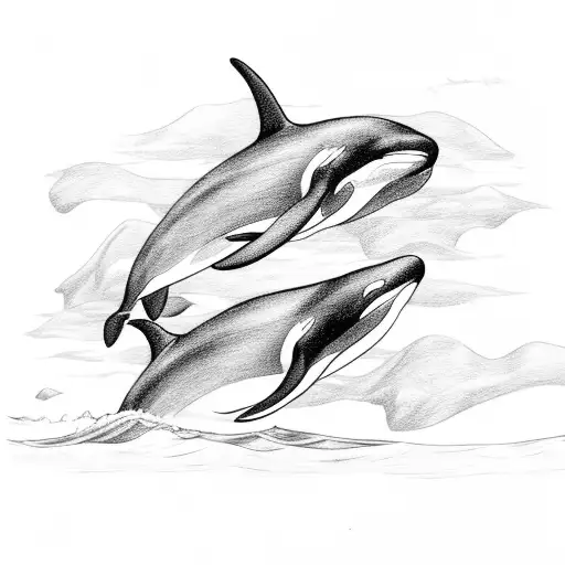 orca whale tail going into water tattoo design idea