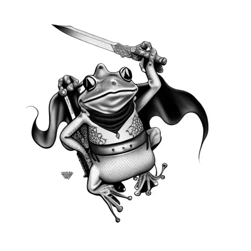 a frog holding a sword tattoo design idea
