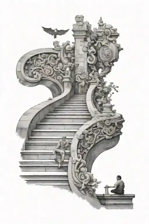 brother waiting on stairs to heaven gates open with stairs tattoo design idea