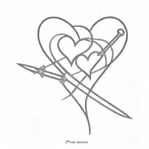 two side-by-side hearts with a sabre fencing sword going through both of them tattoo design idea
