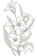 bouquet with 1 aster, 1 iris, 1 daffodil and 1 lily of the valley  tattoo design idea