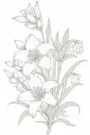 bouquet with 1 aster, 1 iris, 1 daffodil and 1 lily of the valley  tattoo design idea