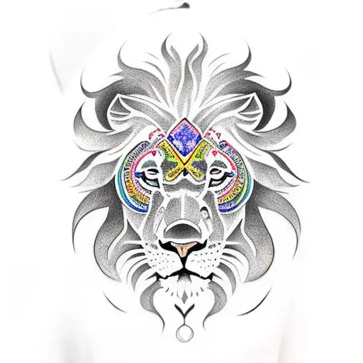 A brushed tattoo of a lion, coming out of the land of israel, roaring proudly tattoo design idea