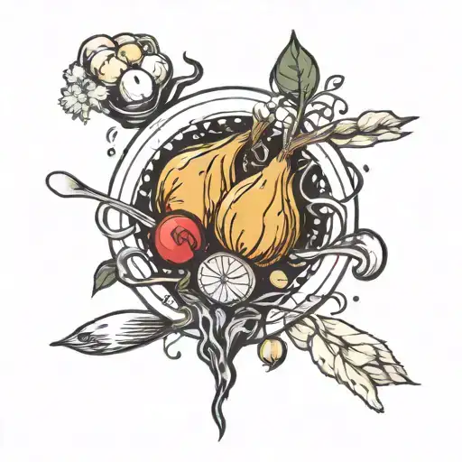 Ronaldo, onions, wine, herring, pancakes, potatoes, stardust tattoo design idea