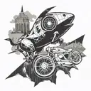 Incorporate a compass and clock into a football stadium scene with a hint of Lamborghini bull symbolism tattoo design idea