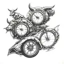 Incorporate a compass and clock into a football stadium scene with a hint of Lamborghini bull symbolism tattoo design idea