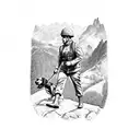 A soldier climbing a mountain with a Dachshund by his side tattoo design idea