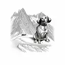 A soldier climbing a mountain with a Dachshund by his side tattoo design idea