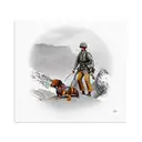 A soldier climbing a mountain with a Dachshund by his side tattoo design idea