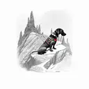 A soldier climbing a mountain with a Dachshund by his side tattoo design idea