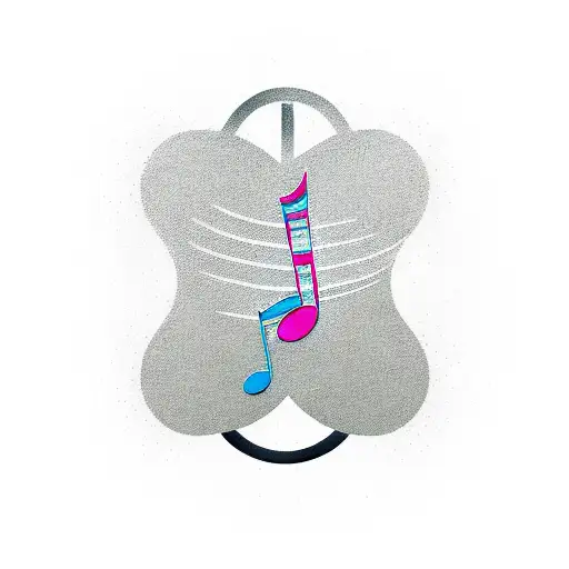 A new-school style tattoo of a music note with a casino chip embedded in it, representing the client's love for both music and gambling. tattoo design idea