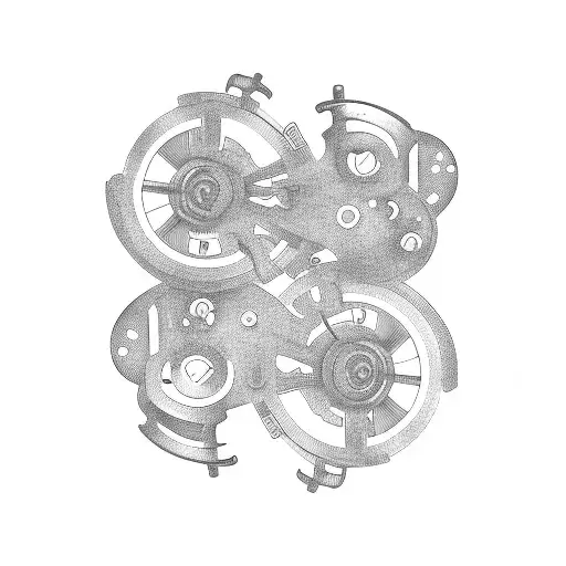 Swinging couple in a mechanical gear tattoo design idea