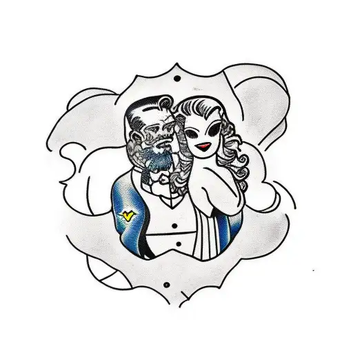 Swinging couple in a mechanical gear tattoo design idea