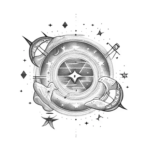 A celestial scene with Catalina and Delfina as shooting stars tattoo design idea