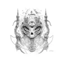 An intricate mechanical design incorporating the names Catalina and Delfina tattoo design idea