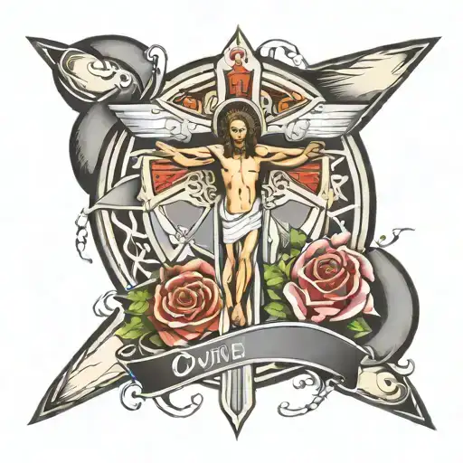 star of life with crucifix and divine mercy  tattoo design idea