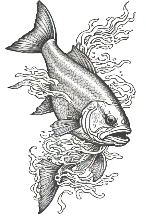 red drum fish on pier tattoo design idea