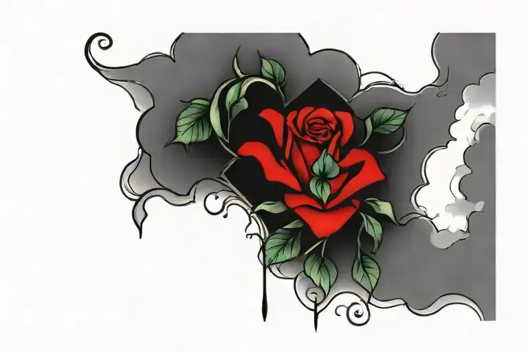 roses and clouds and heart tattoo design idea