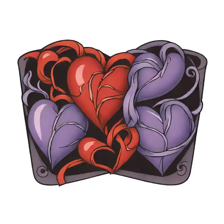 red three hearts intertwined representing different aspects tattoo design idea