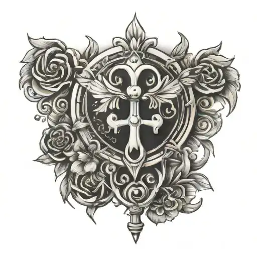 sun and mood with flowers and keys and hearts one heart tattoo design idea