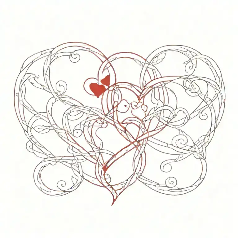 red three hearts intertwined representing different aspects tattoo design idea