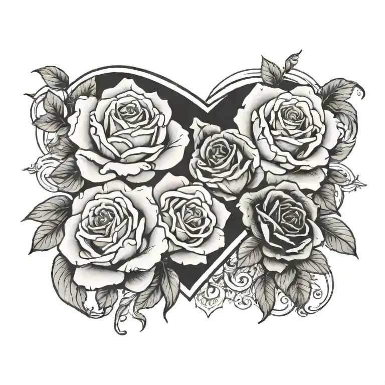 roses and clouds and heart tattoo design idea