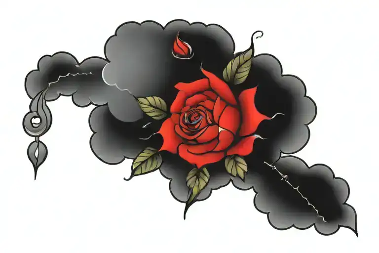 roses and clouds and heart tattoo design idea