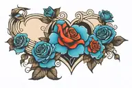 roses and clouds and heart tattoo design idea