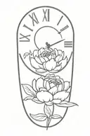 peony,roses, time clock ,virgo zodiac sign intertwined tattoo design idea