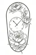 peony,roses, time clock ,virgo zodiac sign intertwined tattoo design idea