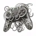 jet libra gaming controller intertwined tattoo design idea