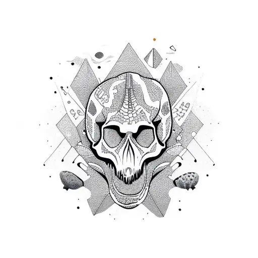 dinosaur skull with florals inside geometric tattoo design idea