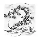 cherry blossom with waves tattoo design idea