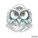 neo traditional owl on shoulder tattoo design idea