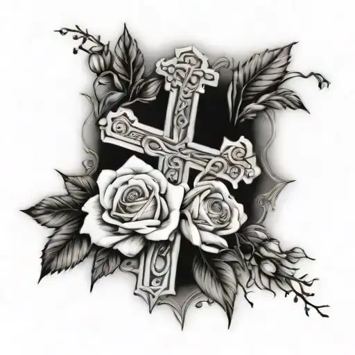blank cross with roses as background   tattoo design idea