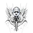 tyler the creator with skeleton wings, neo tribal, cyber sigilism tattoo design idea