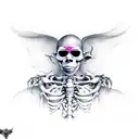 tyler the creator with skeleton wings, neo tribal, cyber sigilism tattoo design idea